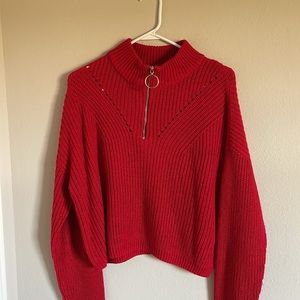 Red h&m/divided 1/4 zip cable knit